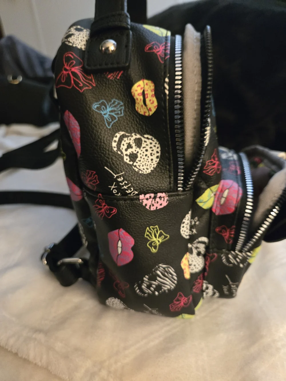 Betsey Johnson Black Mini Backpack with Colorful Pop Print